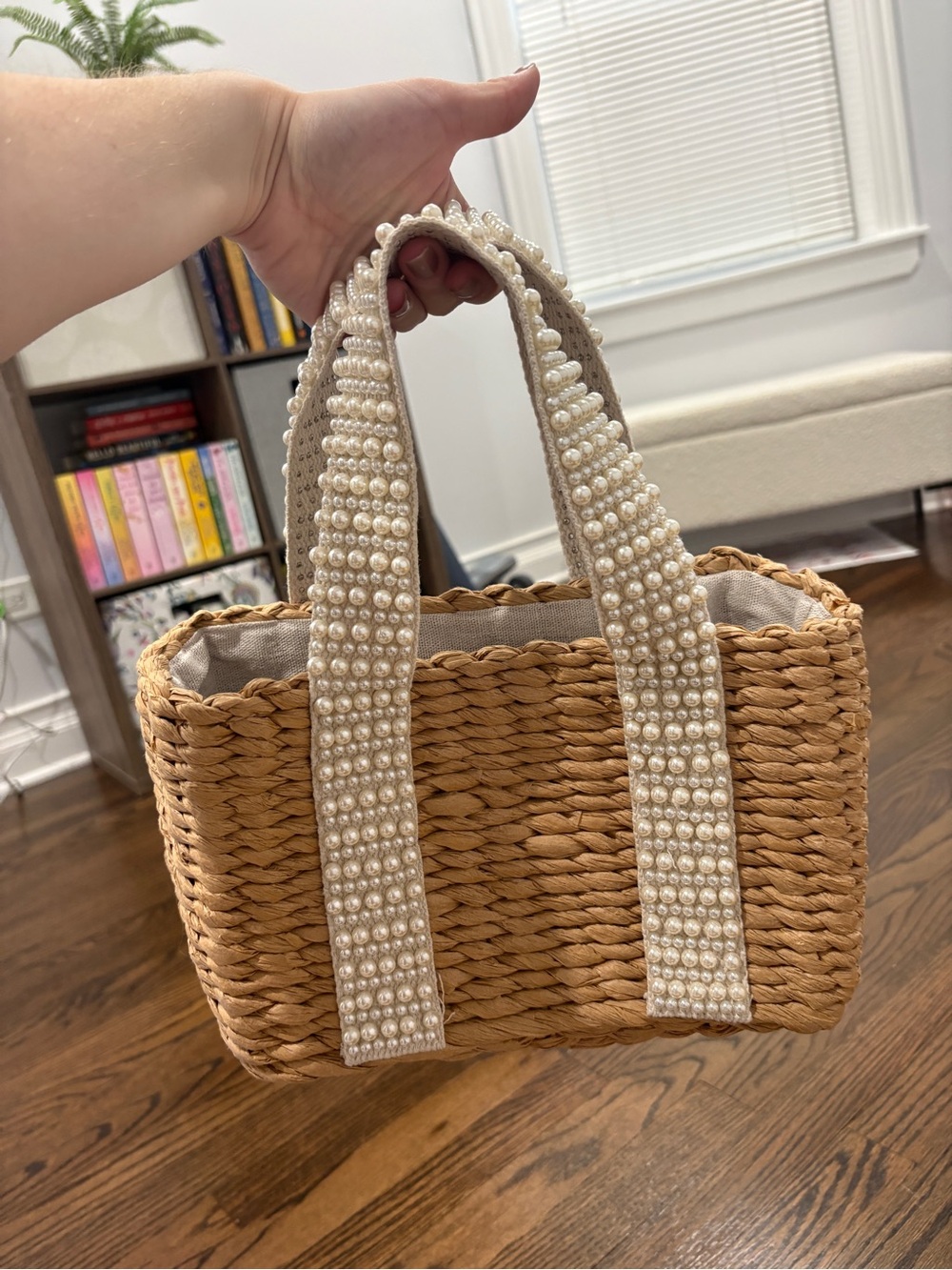 Isaac Mizrahi Pearl-Embellished Natural Straw Tote